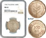 AI359, Palestine, 100 Mils 1942, London Mint, Silver, NGC MS63