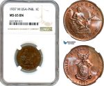 AI362, Philippines (US Administration) 1 Centavo 1937 M, Manila Mint, NGC MS65BN