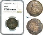 AI370, South Africa (ZAR) 2 Shillings 1892, Berlin Mint, Silver, NGC AU55