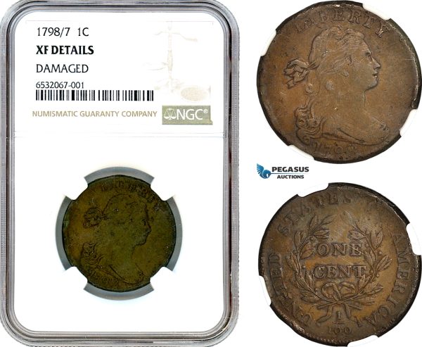AI373, United States, 1 Cent "Draped Bust Cent" 1798/7, NGC XF Det.
