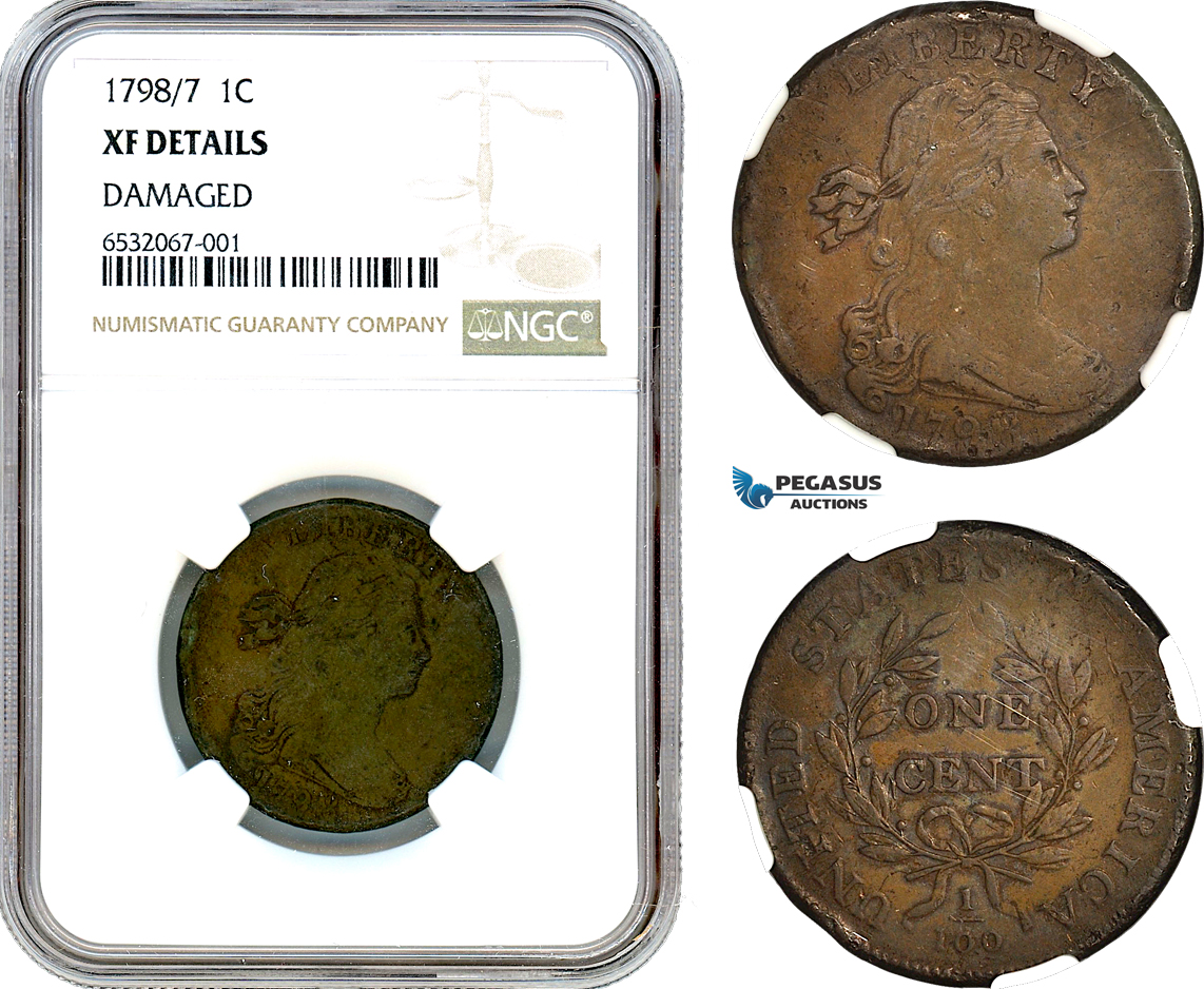 AI373, United States, 1 Cent "Draped Bust Cent" 1798/7, NGC XF Det.