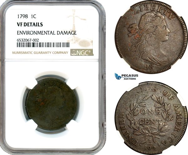AI374, United States, 1 Cent "Draped Bust Cent" 1798, NGC VF Det.