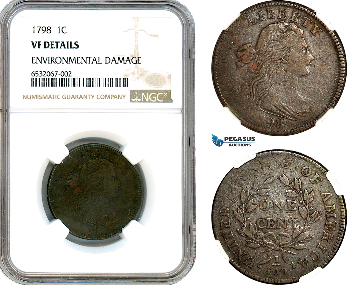 AI374, United States, 1 Cent "Draped Bust Cent" 1798, NGC VF Det.