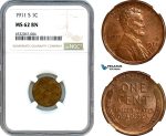 AI376, United States, Lincoln 1 Cent 1911 S, San Francisco Mint, NGC MS62BN