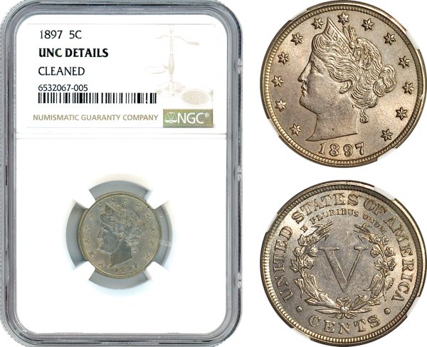 AI377, United States, 5 Cents 1897, Liberty Nickel,  Philadelphia Mint, NGC UNC Det.