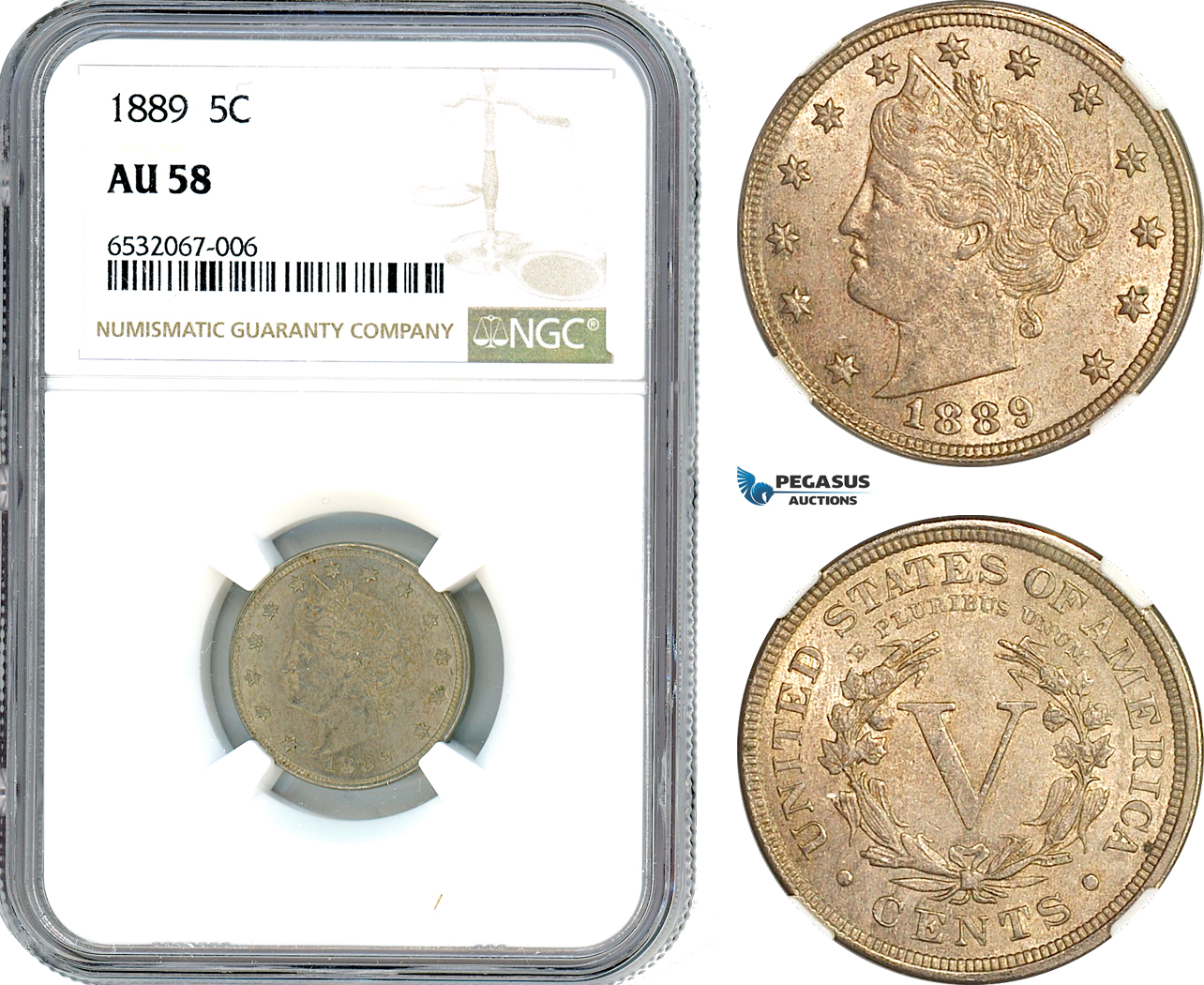 AI378, United States, 5 Cents 1889, Liberty Nickel,  Philadelphia Mint, NGC AU58