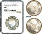 AI430, Denmark, Christian X Accession, 2 Kroner 1912 VBP, Copenhagen Mint, Silver, NGC MS65