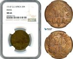 AI438, German East Africa (DOA) 20 Heller 1916 T, Tabora Mint, Brass, NGC MS64