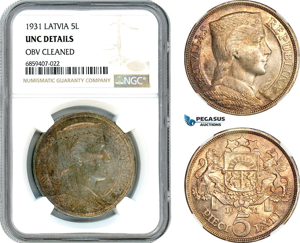 AI444, Latvia, 5 Lati 1931, Silver, NGC UNC Det.