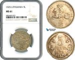 AI445, Lithuania, 5 Litai 1925, Silver, NGC MS61