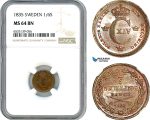 AI475, Sweden, Carl XIV Johan, 1/6 Skilling Banco 1835, NGC MS64BN