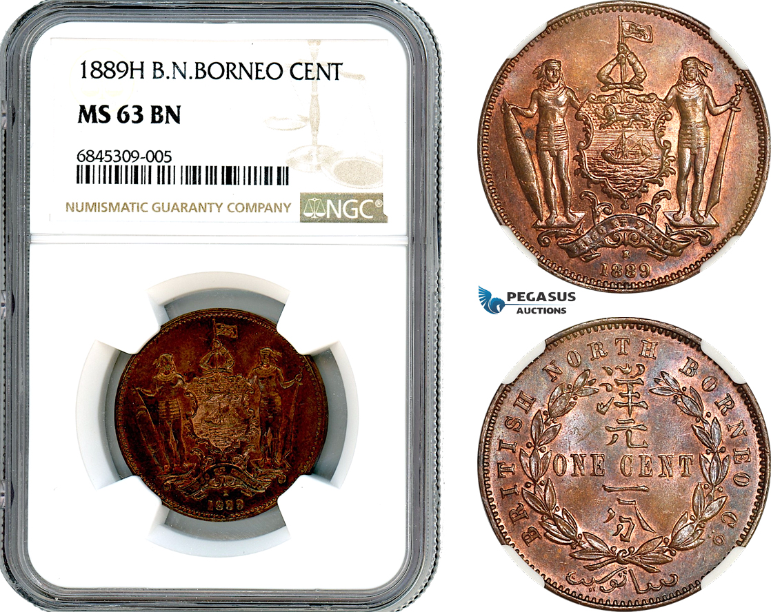 AI513, British North Borneo, 1 Cent 1889 H, Heaton Mint, NGC MS63BN