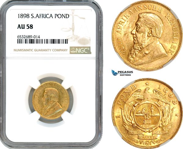 AI535, South Africa (ZAR) 1 Pond 1898, Pretoria Mint, Gold, NGC AU58