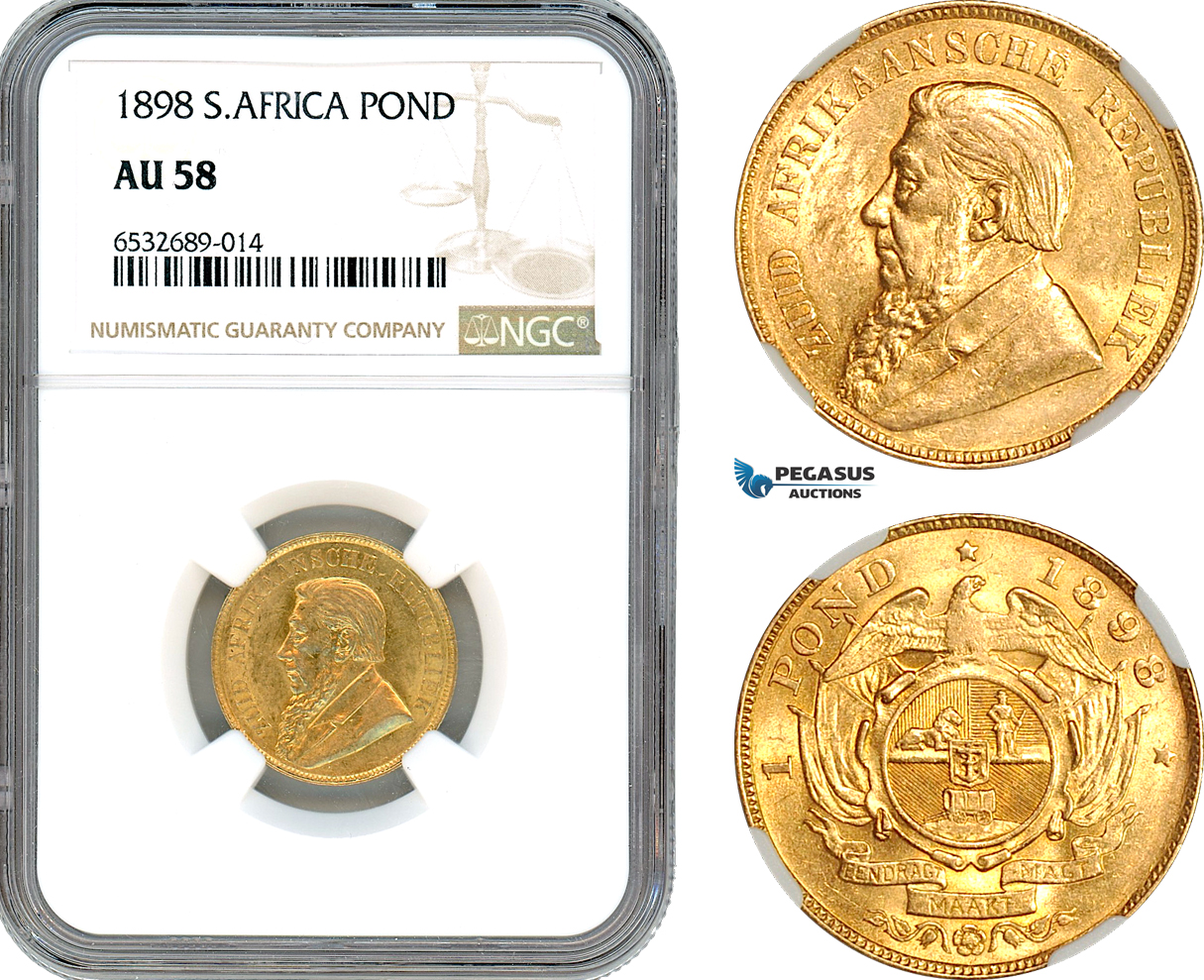 AI535, South Africa (ZAR) 1 Pond 1898, Pretoria Mint, Gold, NGC AU58
