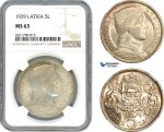 AI553, Latvia, 5 Lati 1929, Silver, NGC MS63