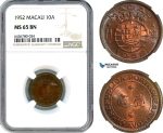 AI554, Macau (Portuguese Colony) 10 Avos 1952, NGC MS65BN