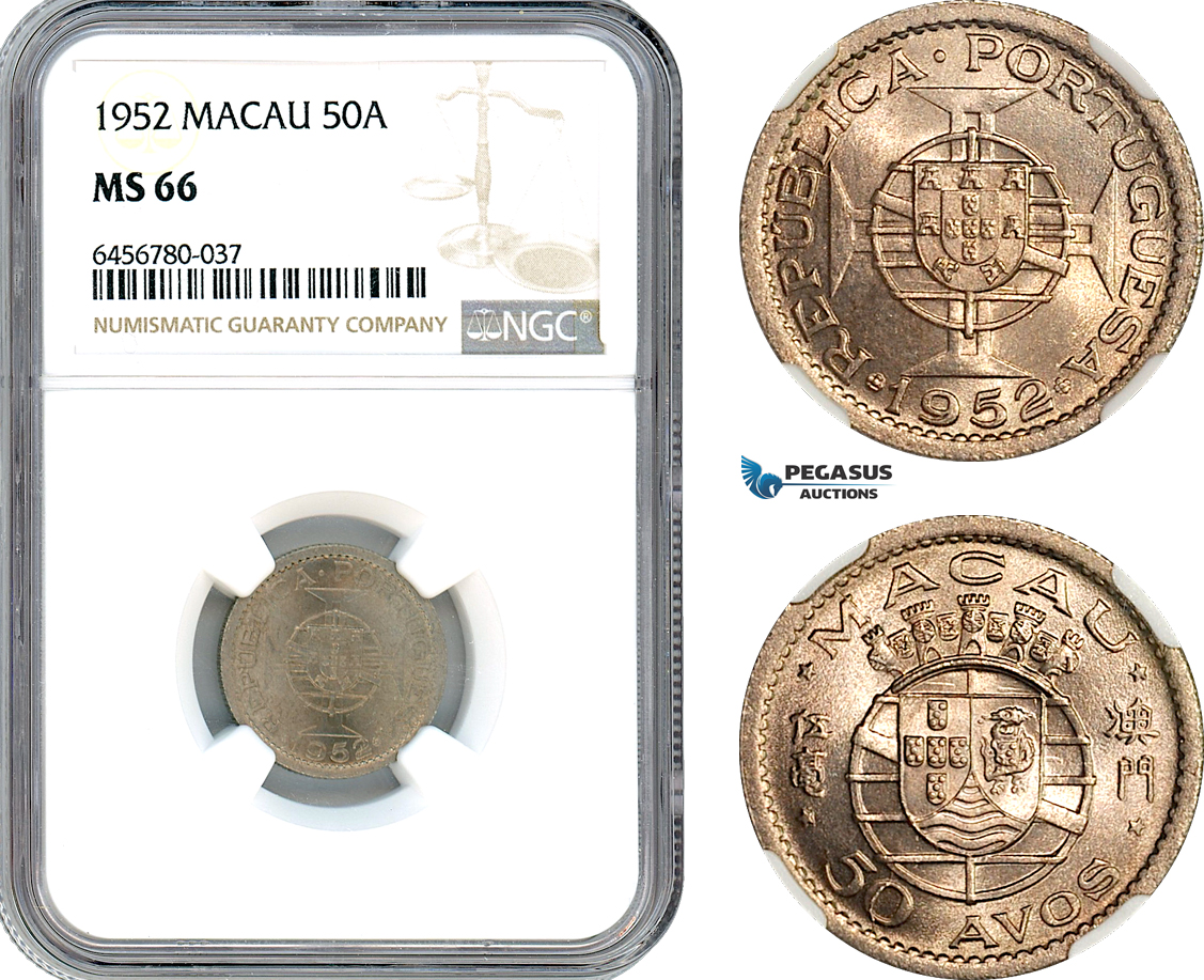 AI557, Macau (Portuguese Colony) 50 Avos 1952, NGC MS66