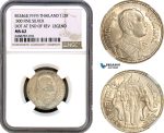 AI572, Thailand, Rama VI, 1/2 Baht BE 2462 (1919) Dot After Reverse Legend, Silver, NGC MS62