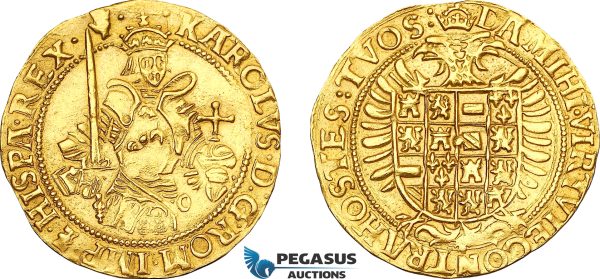 AI634, Belgium, Brabant, Charles V. of Spain, Real d'or ND (1546–1556), Antwerp/Anvers Mint, Gold (5.30g) Fr- 56, Delm. 97, Lustrous EF, Ex. Schulman 1931