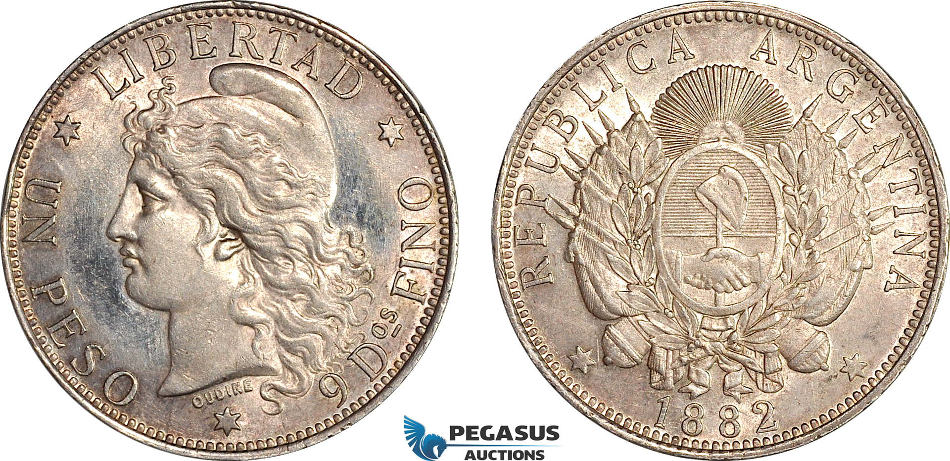 AI635, Argentina, 1 Peso 1882, Silver, Polished in Obv. fields, otherwise UNC