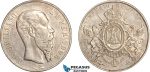 AI648, Mexico, Maximillian, 1 Peso 1866 Mo, Mexico City Mint, Silver, aEF