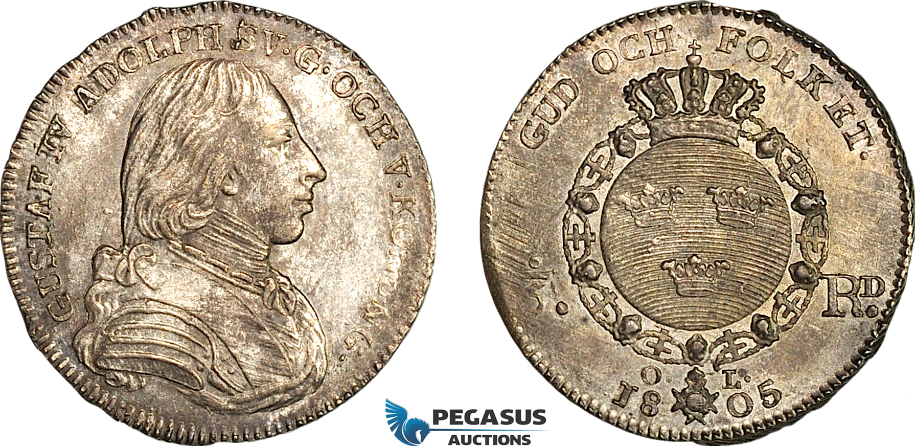 AI654, Sweden, Gustav IV Adolf, 1/6 Riksdaler 1805 O L, Stockholm Mint, Silver , Dark toning! EF