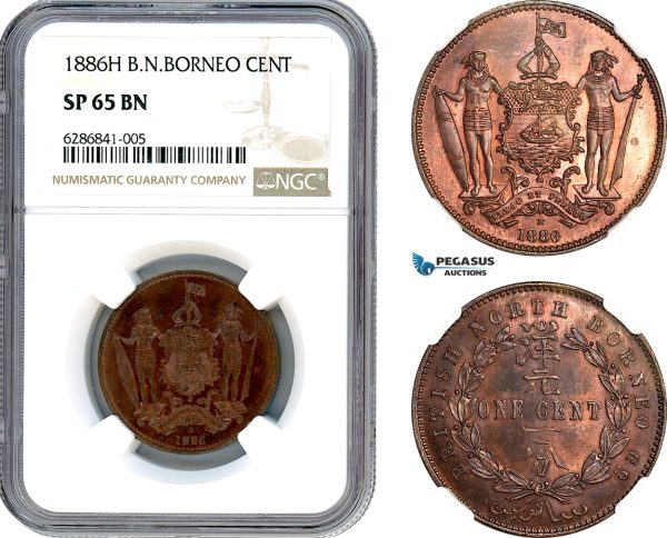 AI672, British North Borneo, 1 Cent 1886 H, Heaton Mint, NGC SP65BN