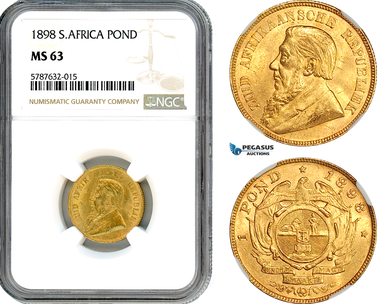AI687, South Africa (ZAR) 1 Pond 1898, Pretoria Mint, Gold, NGC MS63