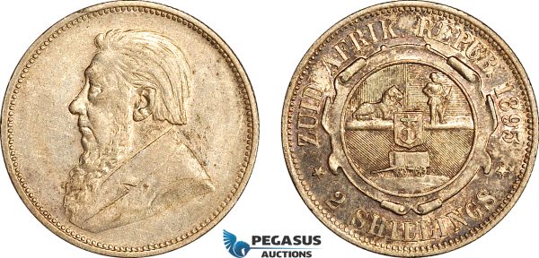 AI706, South Africa (ZAR) 2 Shillings 1895, Pretoria Mint, Silver, Lightly cleaned XF-AU