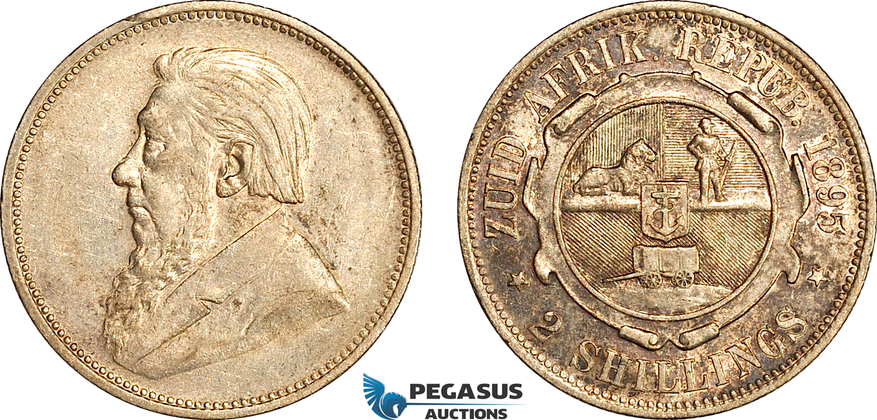 AI706, South Africa (ZAR) 2 Shillings 1895, Pretoria Mint, Silver, Lightly cleaned XF-AU