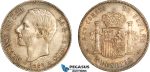 AI707, Spain, Alfonso XII, 5 Pesetas 1885 (87) MSM, Madrid Mint, Silver, Minimal cleaning, AU