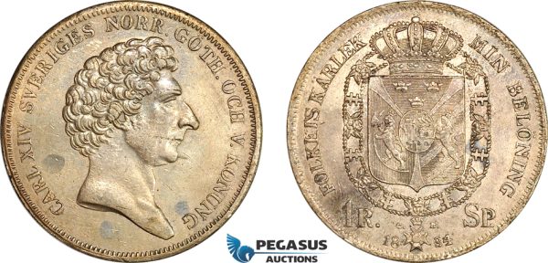 AI737, Sweden, Carl XIV, 1 Riksdaler 1834, Stockholm Mint, Silver, SM 62a, VF-XF