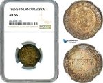 AI759, Finland, Alexander II. of Russia, 1 Markka 1866 S, Helsinki Mint, Silver, NGC AU55