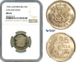 AI776, Luxembourg, 25 Centimes 1938, Coin Rotation, NGC MS65