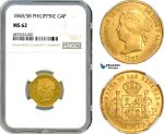 AI780, Philippines, Spanish Administration, Isabel II, 4 Pesos 1868/58, Manila Mint,Gold, NGC MS62