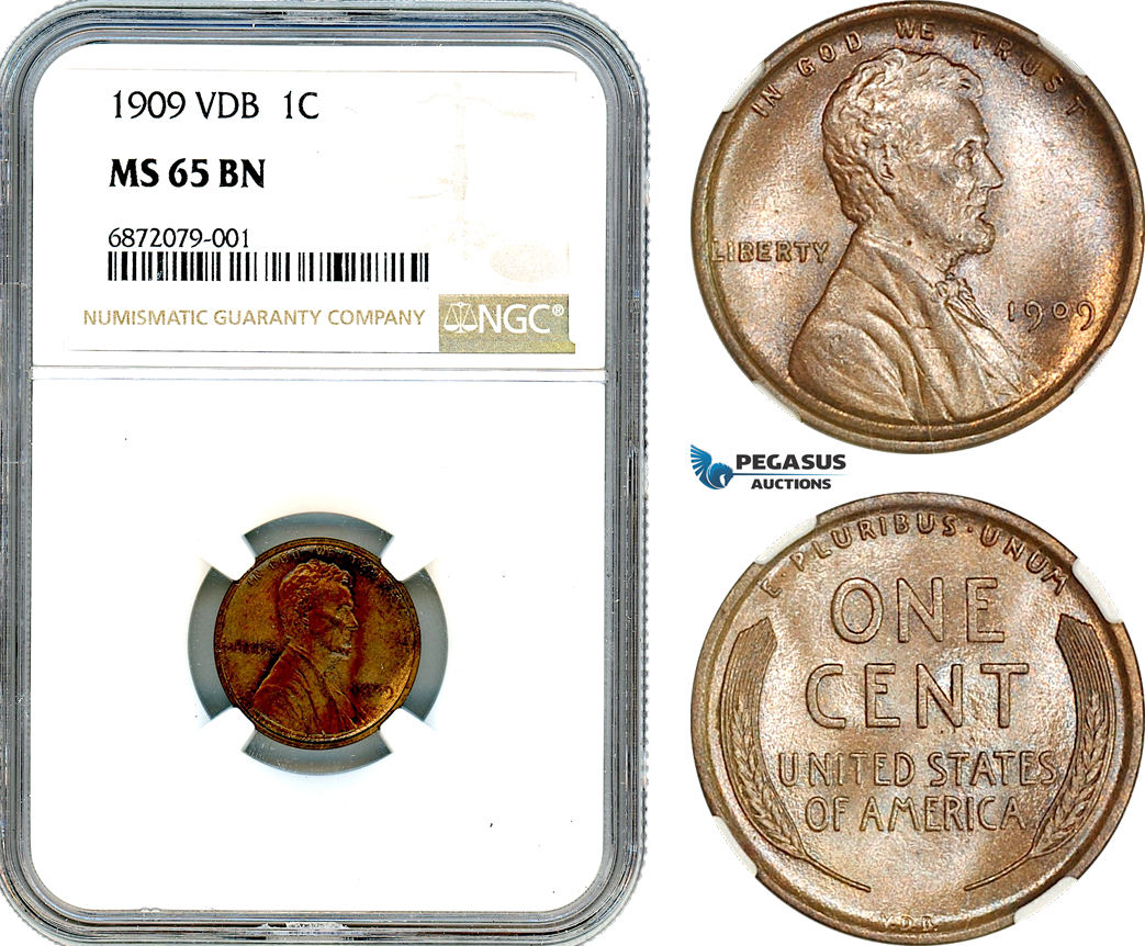 AI796, United States, Lincoln Cent 1909 VDB, Philadelphia Mint, NGC MS65BN