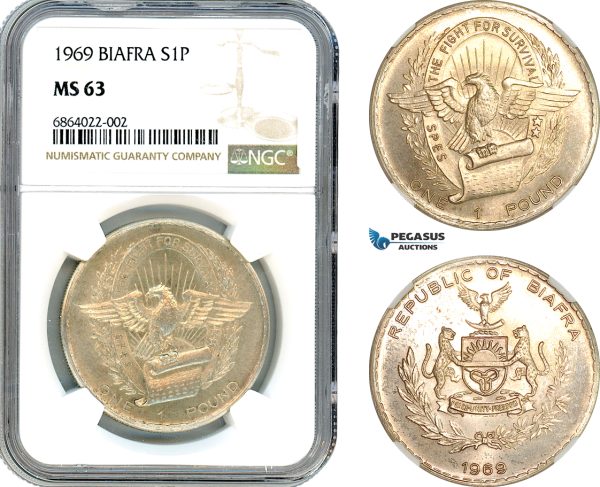 AI847, Biafra, 1 Pound 1969, Silver, NGC MS63