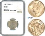 AI854, Cyprus, George VI, 1 Shilling 1947, London Mint, NGC MS63