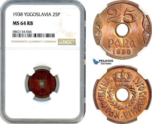 AI893, Yugoslavia, Peter II, 25 Para 1938, NGC MS64RB
