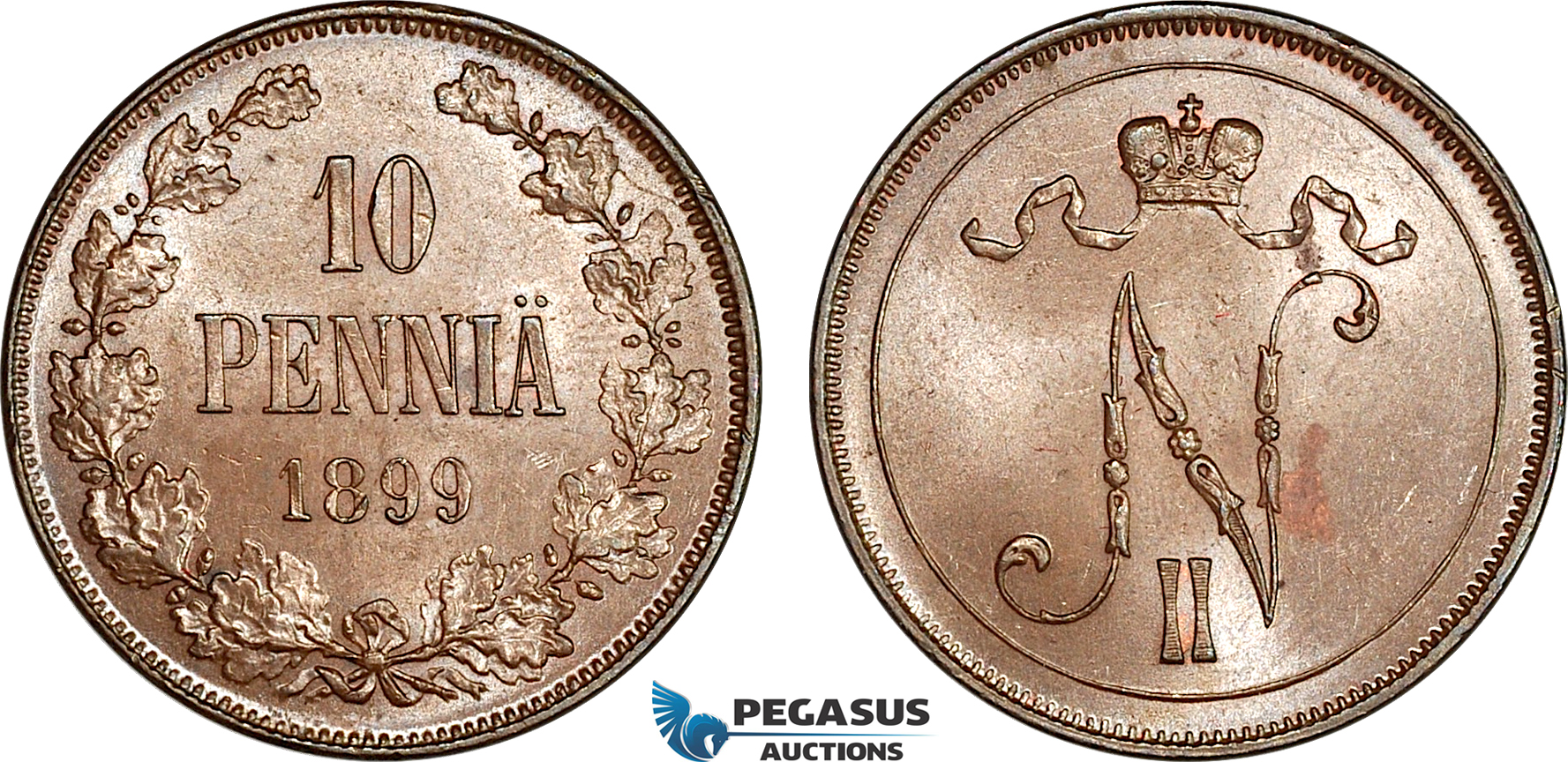 AI906, Finland, Nicholas II. of Russia, 10 Penniä 1899, Small spot, AU-UNC