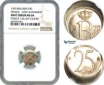 AI921, Belgium, Baudouin I, 25 Centimes 1970, Coin Alignment, Mint Error Struck 15% Off Center, French Text, NGC MS64