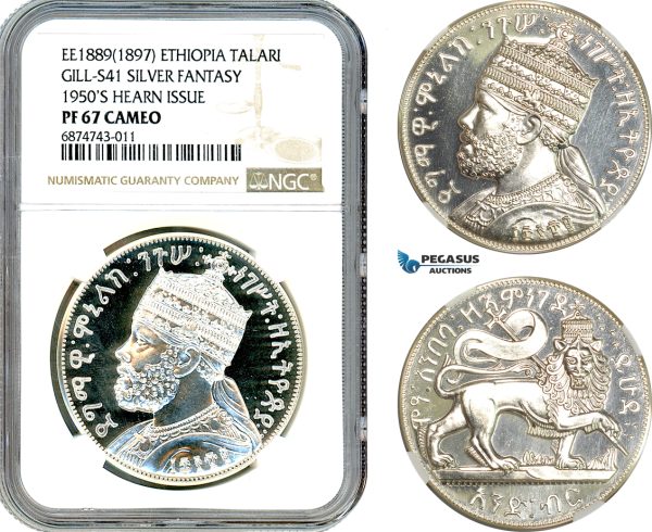 AI931, Ethiopia, Talari EE1889 (1897) Silver Fantasy, 1950's Hearn Issue, NGC PF67 Cameo