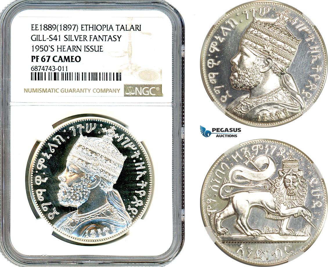 AI931, Ethiopia, Talari EE1889 (1897) Silver Fantasy, 1950's Hearn Issue, NGC PF67 Cameo