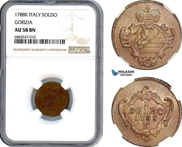 AI938, Italy, Gorizia, Joseph II, 1 Soldo 1788 K , Kremnica Mint, NGC AU58BN, Pop 1/0