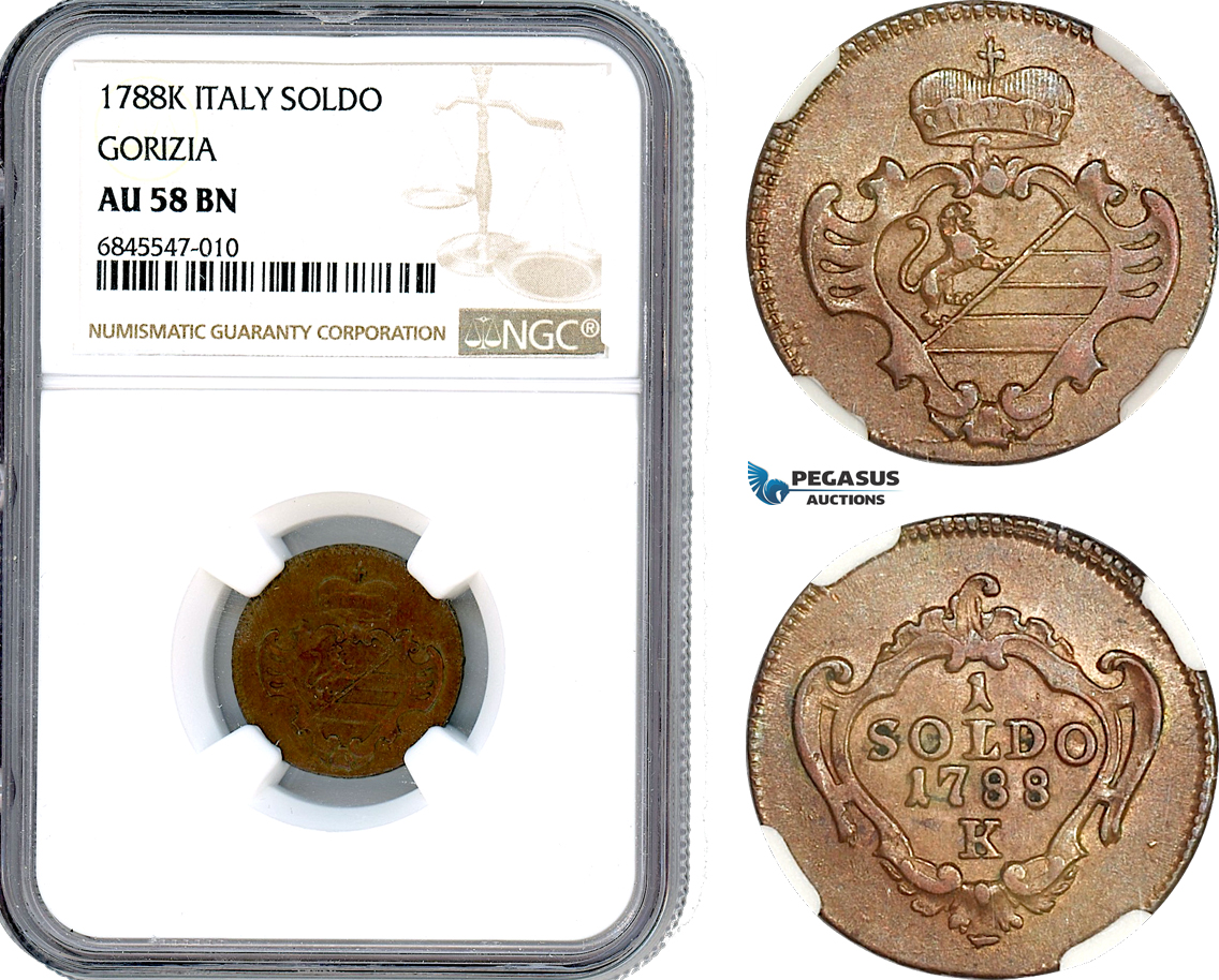 AI938, Italy, Gorizia, Joseph II, 1 Soldo 1788 K , Kremnica Mint, NGC AU58BN, Pop 1/0