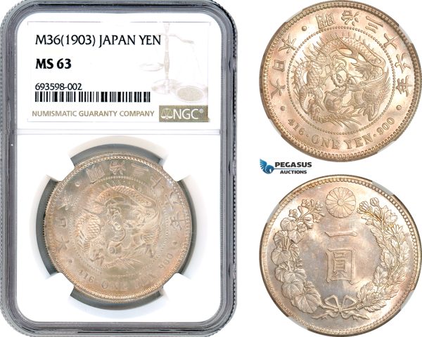 AI940, Japan, Meiji, 1 Yen M36 (1903) Silver, NGC MS63
