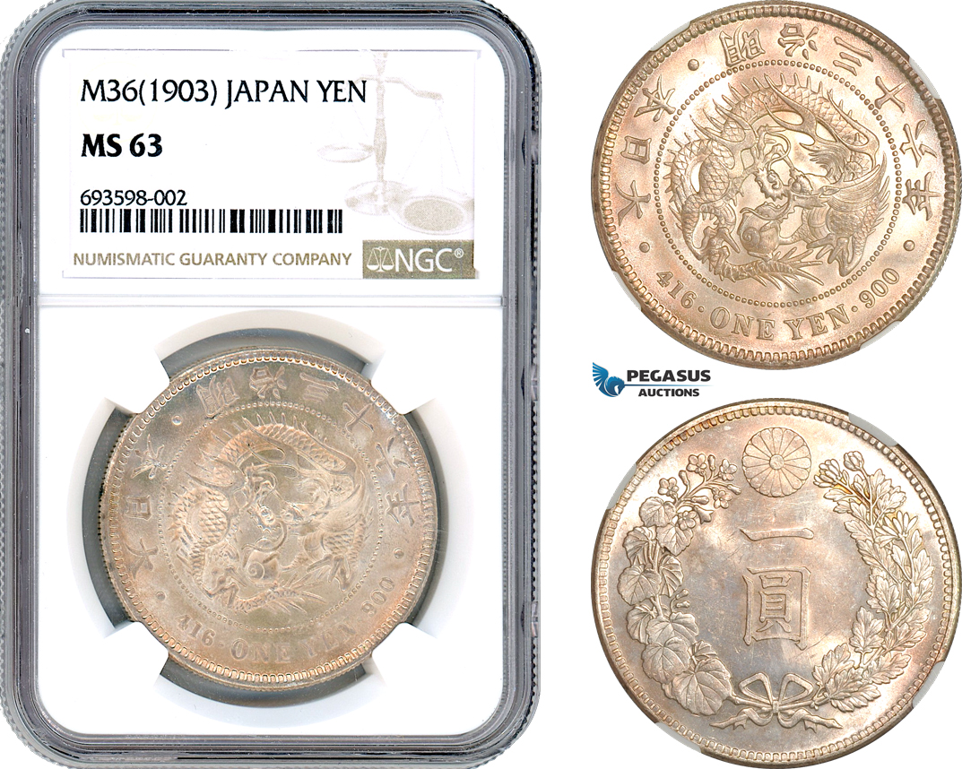 AI940, Japan, Meiji, 1 Yen M36 (1903) Silver, NGC MS63