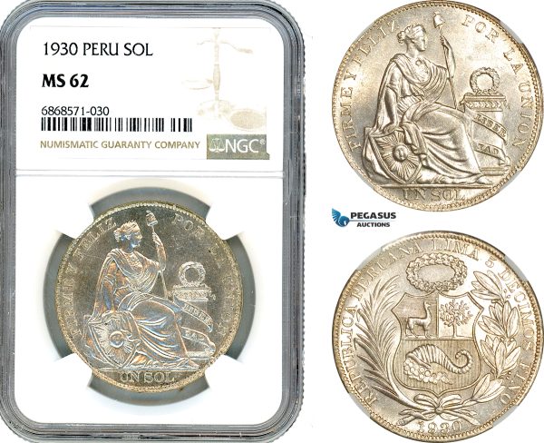 AI978, Peru, 1 Sol 1930, Silver, NGC MS62