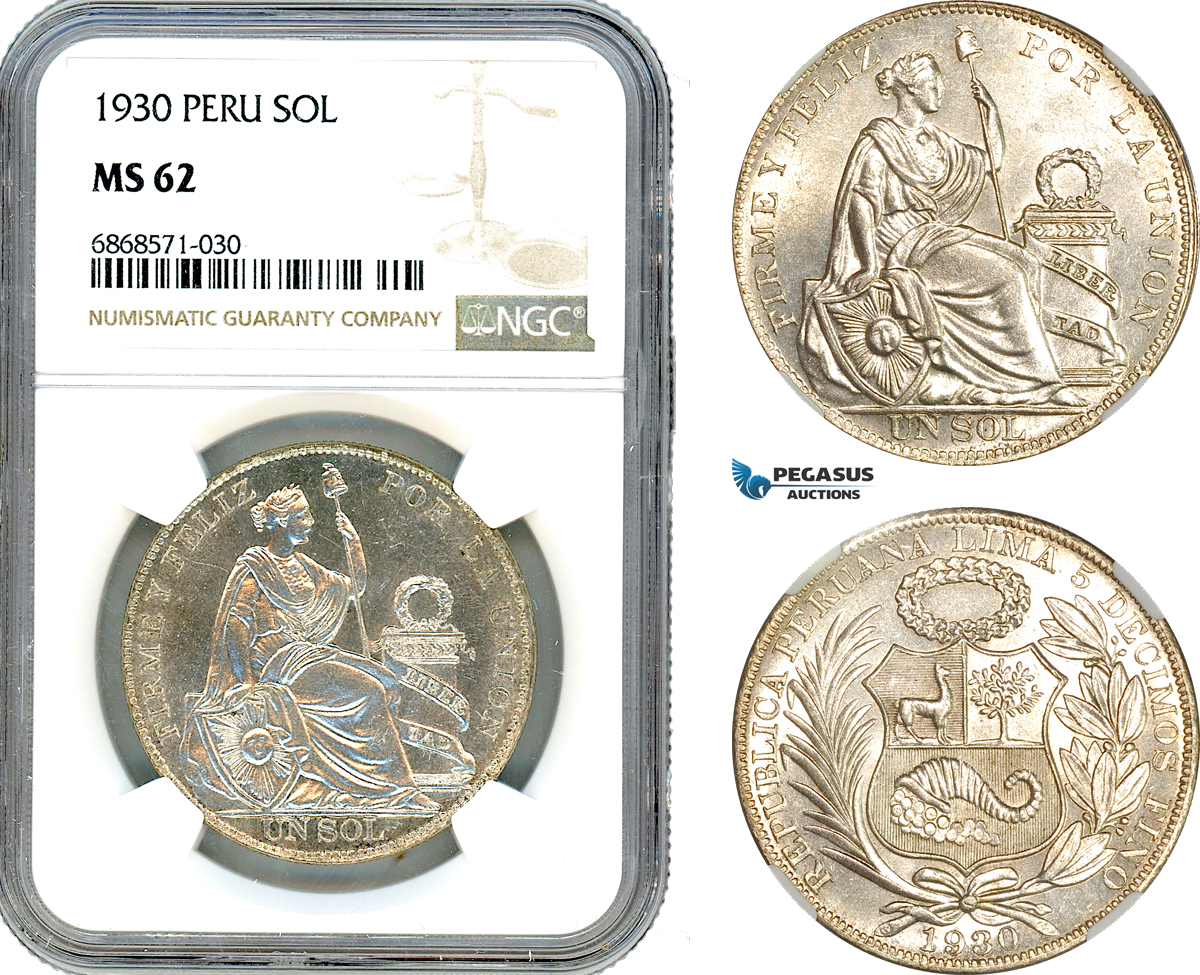 AI978, Peru, 1 Sol 1930, Silver, NGC MS62