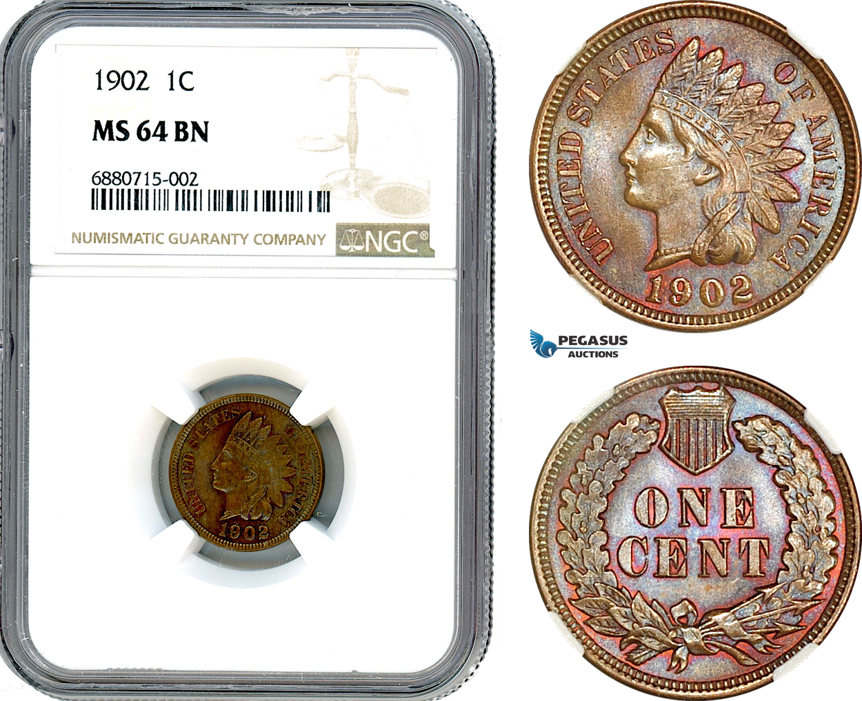 AI989, United States, Indian Head Cent 1902, Philadelphia Mint, NGC MS64BN